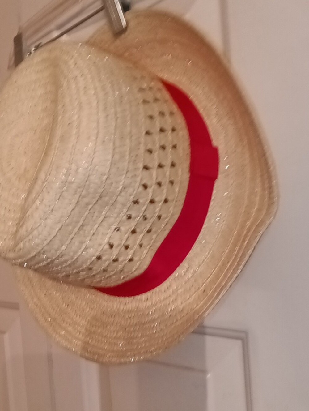 Straw Fedora Hat with Pink Band - Picture 2 of 12